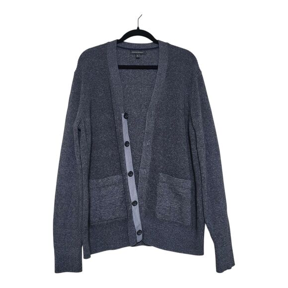 Banana Republic Mens Ribbed Cardigan With Pockets Size Xl Charcoal Gray Melange - Picture 1 of 6
